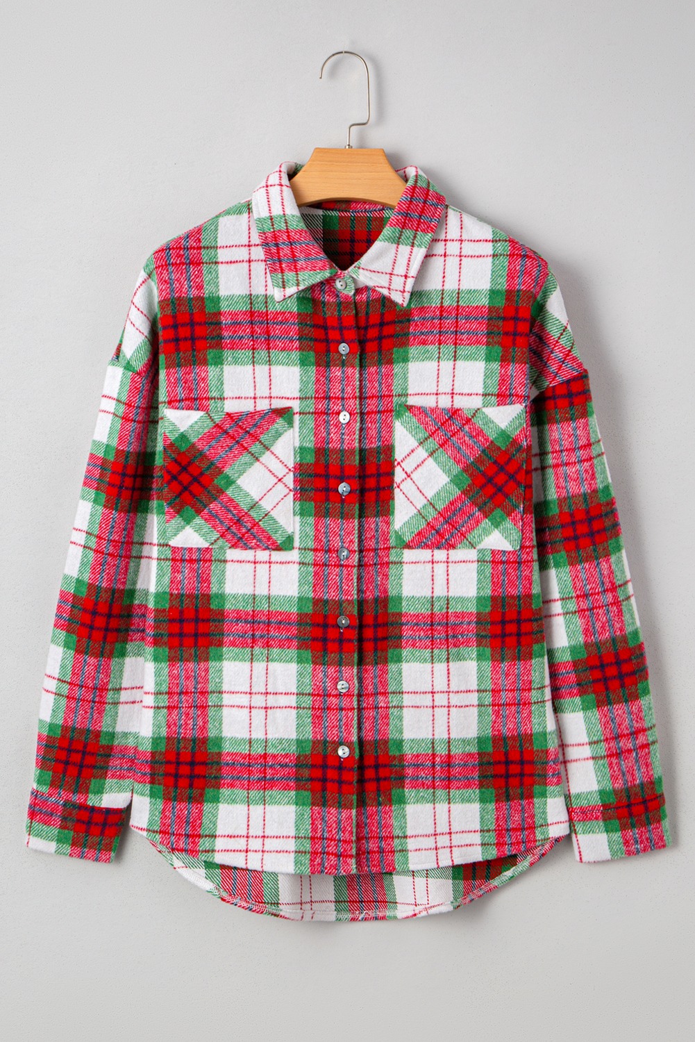 Women's Christmas Plaid Buttoned Casual Flannel Shacket