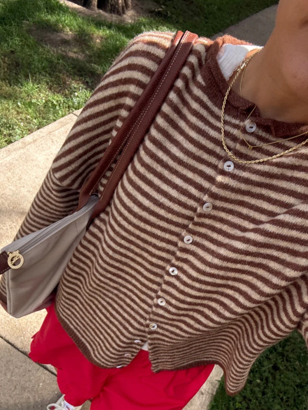 Women‘s Rolled Hem Striped Button Cardigan