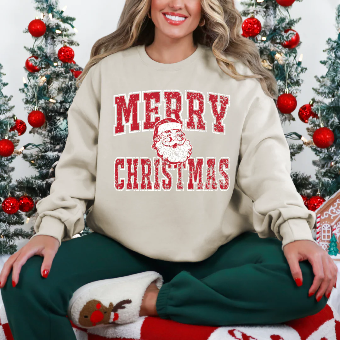Vintage Distressed Merry Christmas Santa Sweatshirt