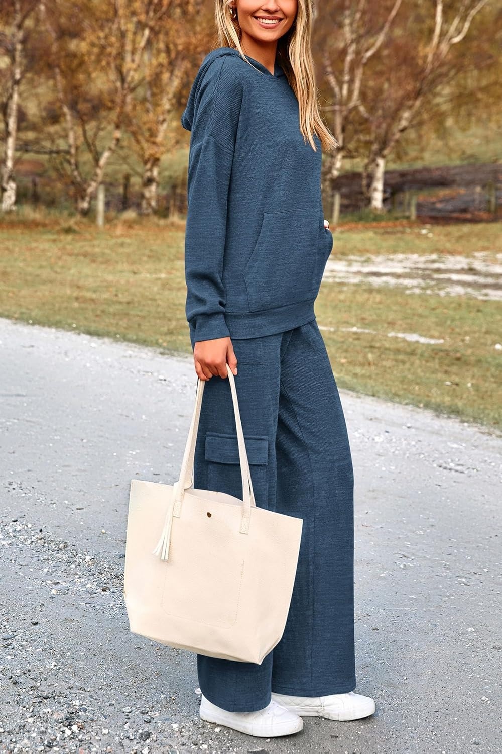 Women's Casual Hooded Sweatshirt Pocket Pants 2 Piece Set