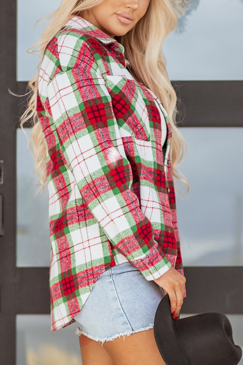 Women's Christmas Plaid Buttoned Casual Flannel Shacket