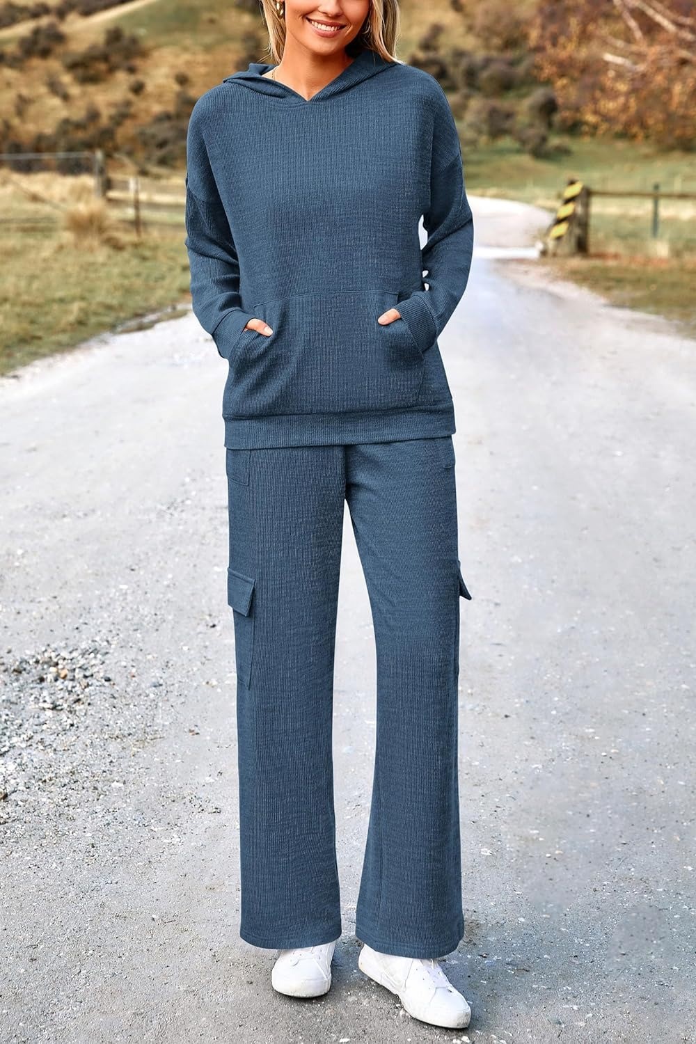 Women's Casual Hooded Sweatshirt Pocket Pants 2 Piece Set