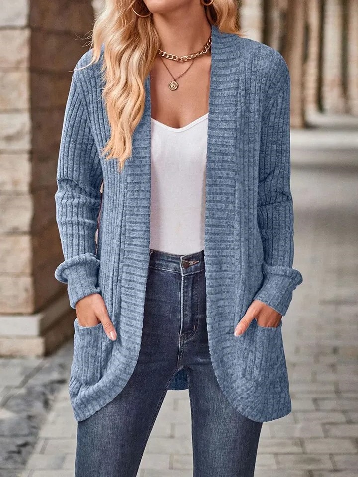 HOT SALE Women's Open Front Casual Ribbed Knit Cardigan with Pockets