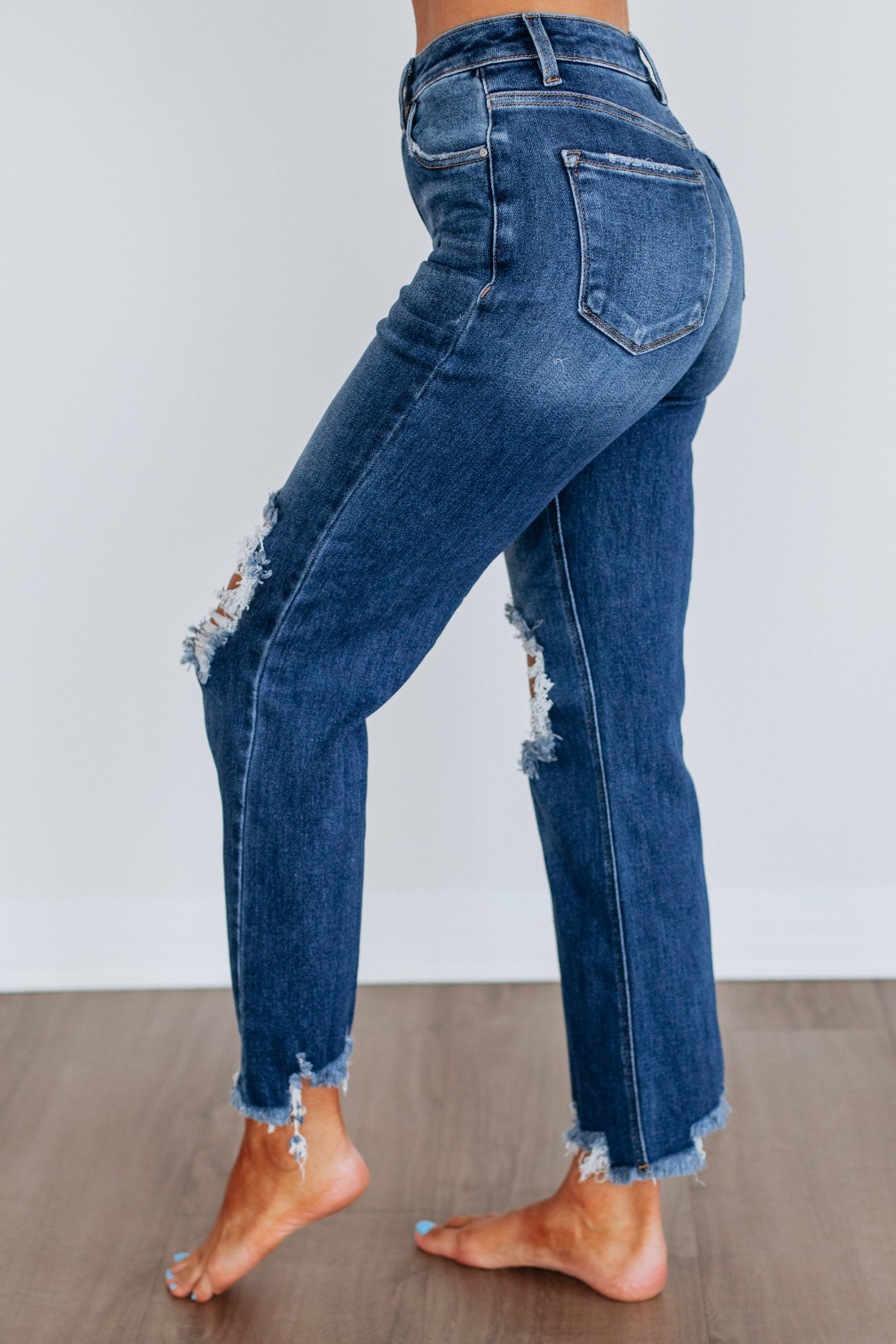 High Rise Straight Leg Jeans Ripped Knee Distressed (buy 2 free shipping)