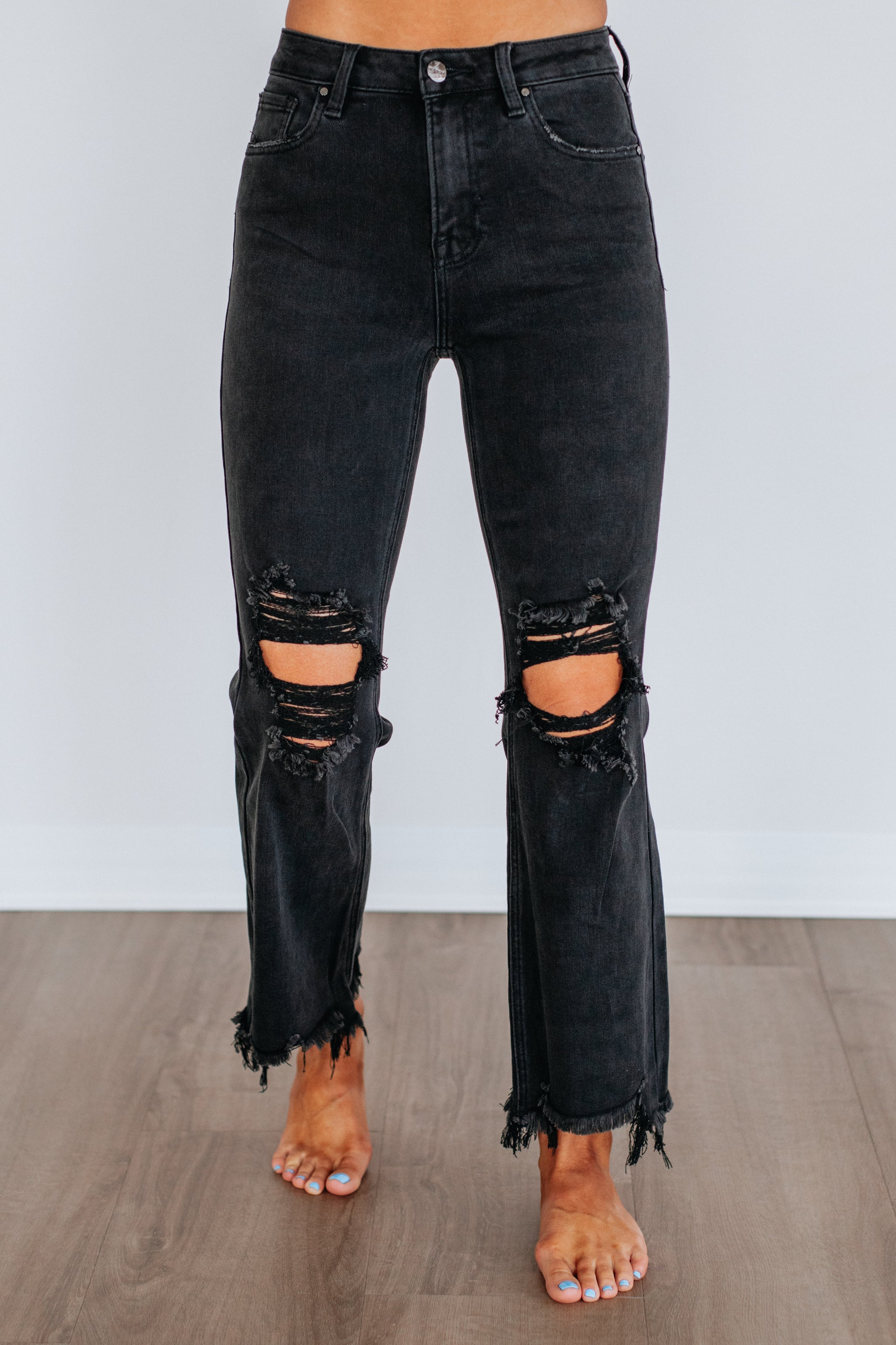 High Rise Straight Leg Jeans Ripped Knee Distressed (buy 2 free shipping)