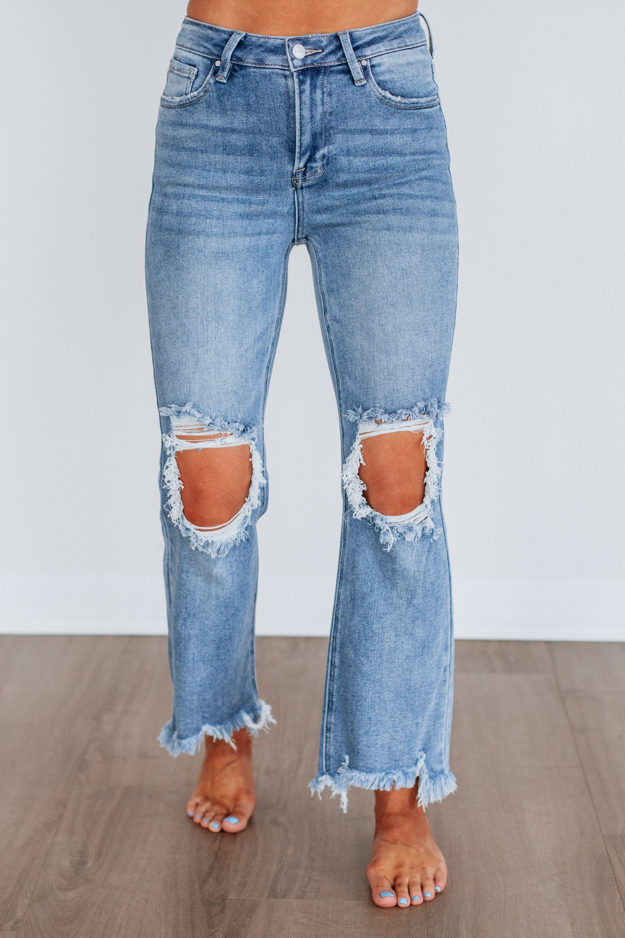 High Rise Straight Leg Jeans Ripped Knee Distressed (buy 2 free shipping)