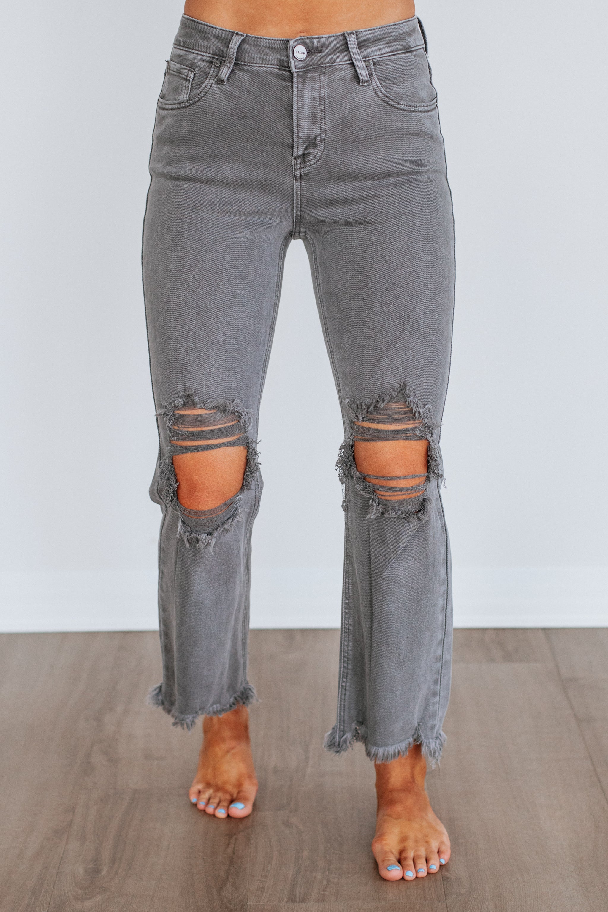 High Rise Straight Leg Jeans Ripped Knee Distressed (buy 2 free shipping)