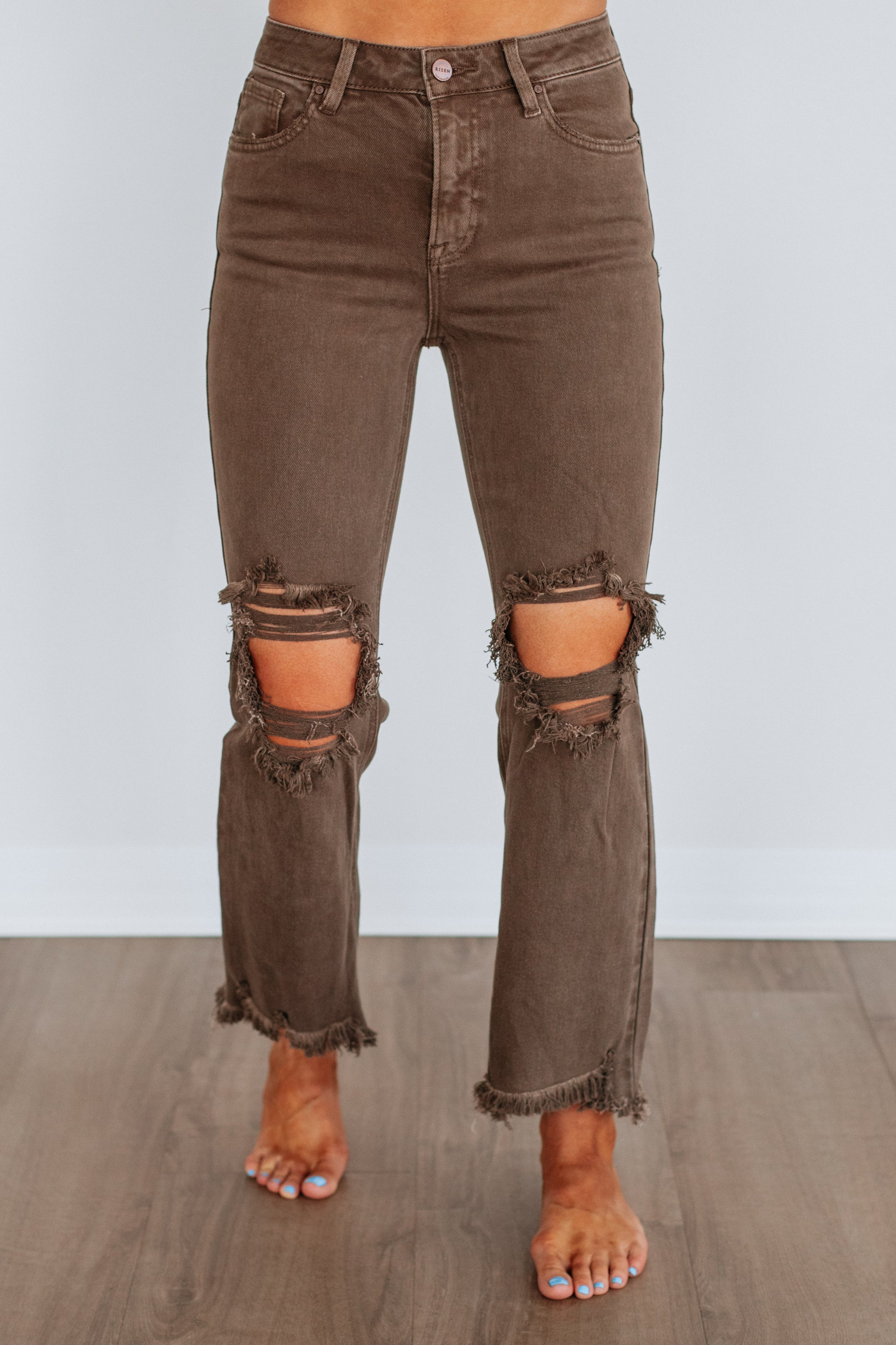 High Rise Straight Leg Jeans Ripped Knee Distressed (buy 2 free shipping)