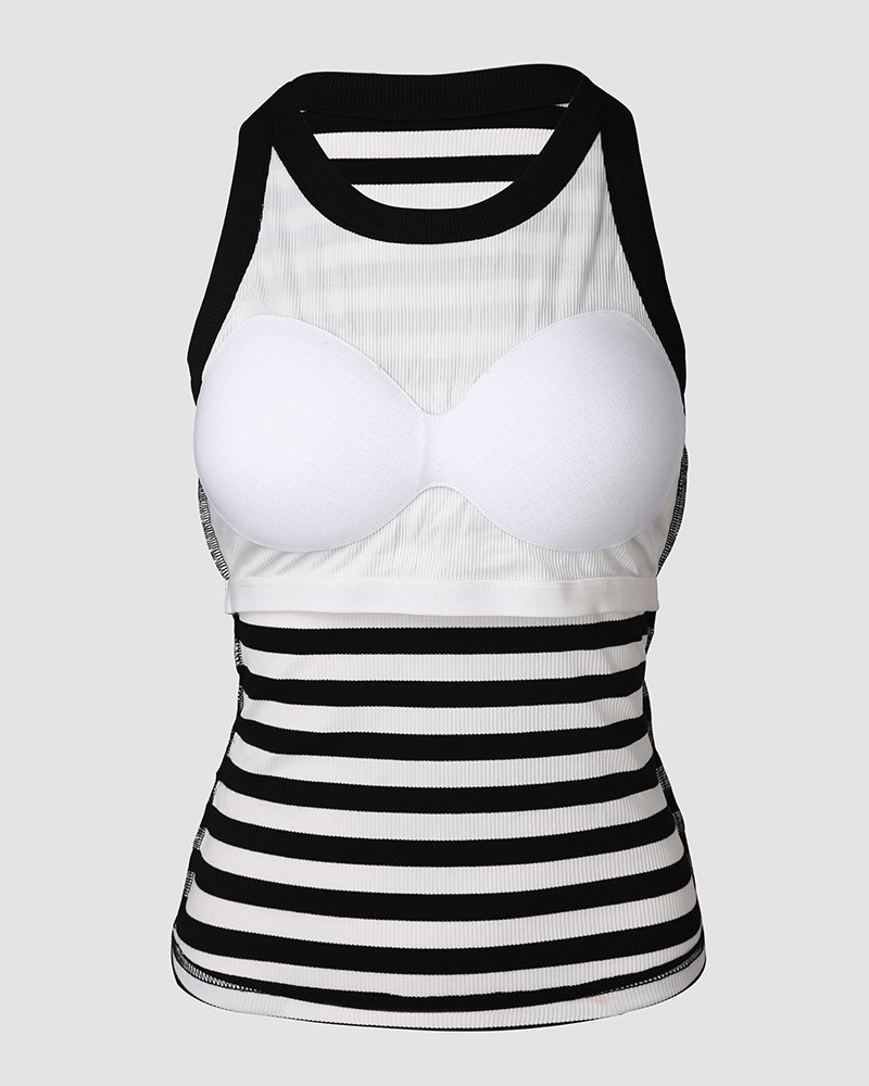 Womens Built-in Bra Terry Towelling Lined Crewneck Tank Top