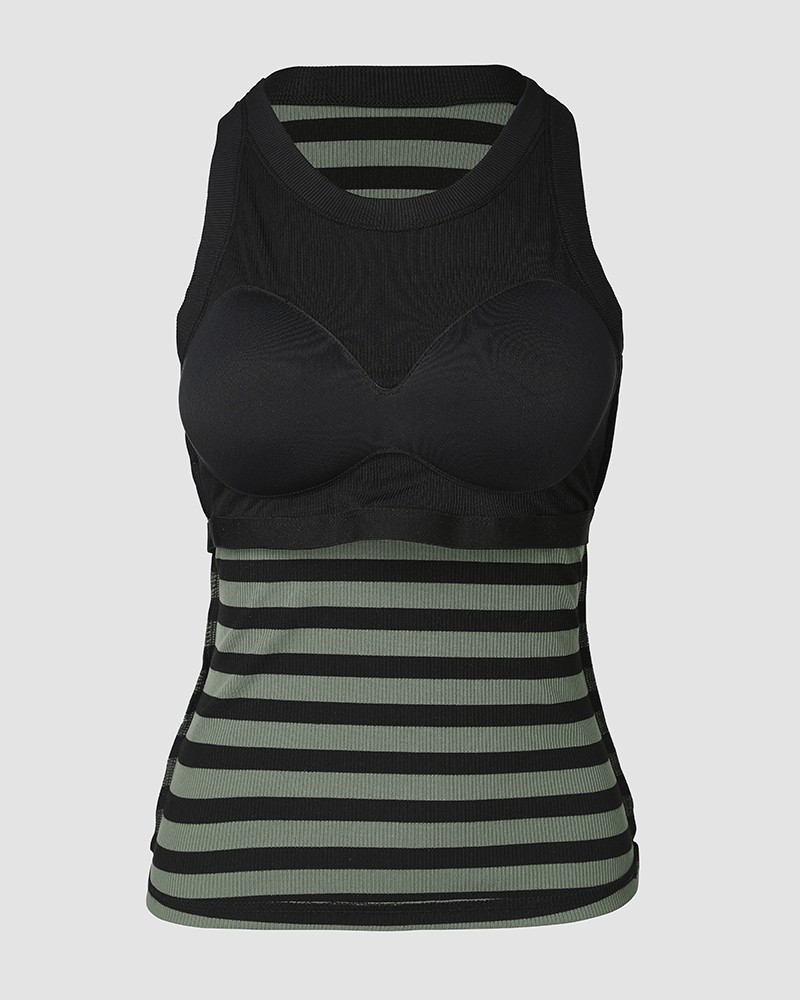 Womens Built-in Bra Terry Towelling Lined Crewneck Tank Top