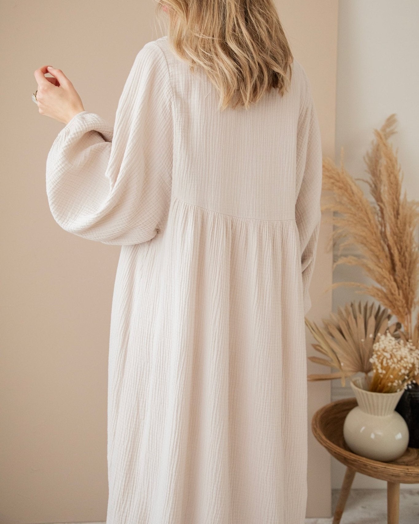 V Neck Puff Long Sleeve Maxi Dress