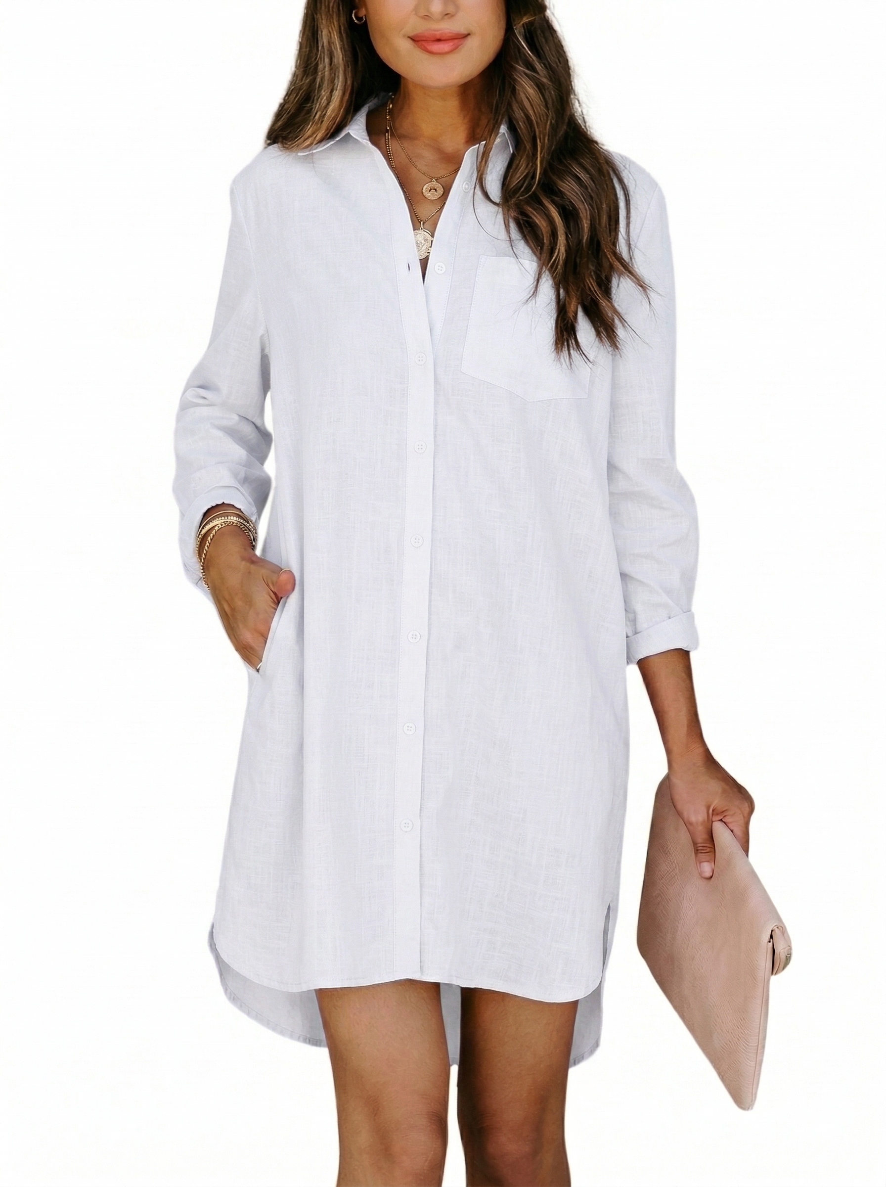 🔥Women's Casual Loose Fit Long sleeve Button Down Shirts Dresses