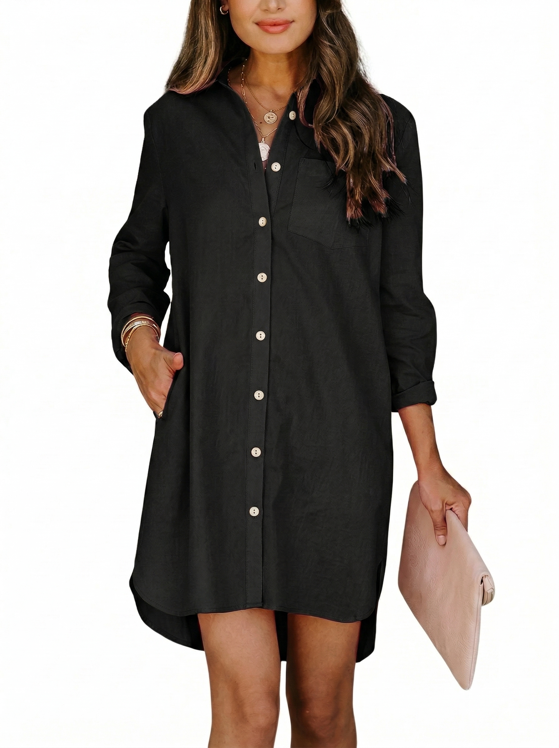 🔥Women's Casual Loose Fit Long sleeve Button Down Shirts Dresses