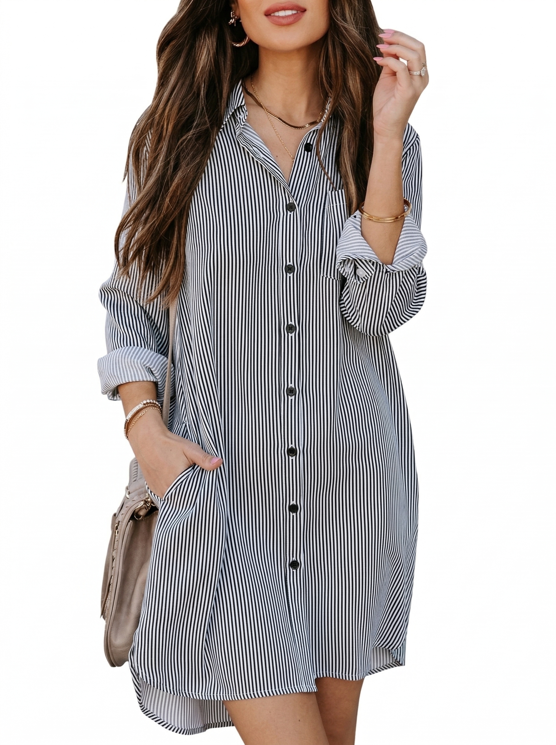 🔥Women's Casual Loose Fit Long sleeve Button Down Shirts Dresses