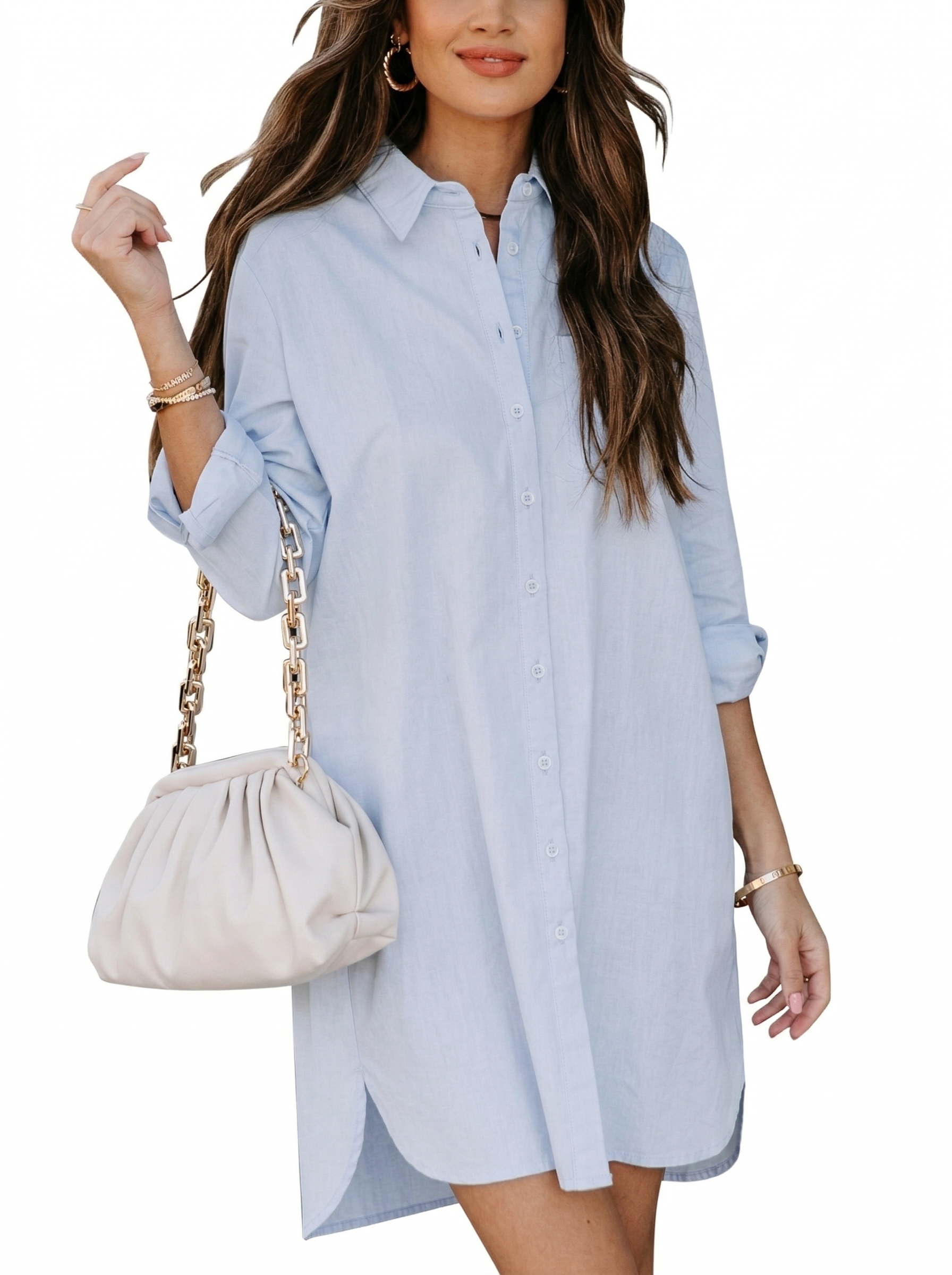 🔥Women's Casual Loose Fit Long sleeve Button Down Shirts Dresses