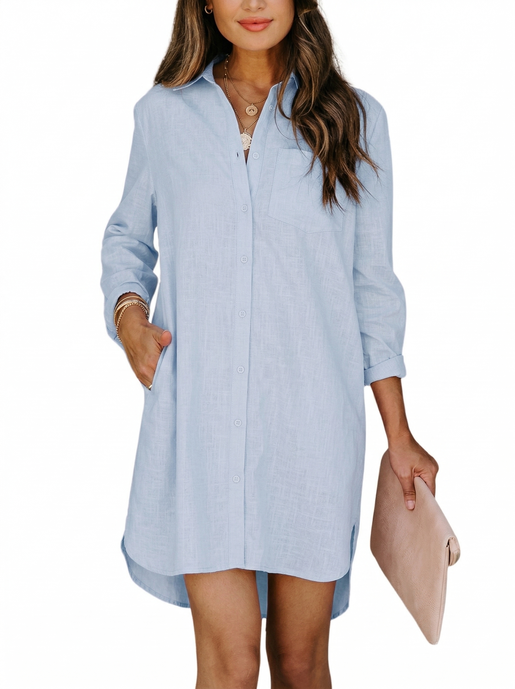 🔥Women's Casual Loose Fit Long sleeve Button Down Shirts Dresses