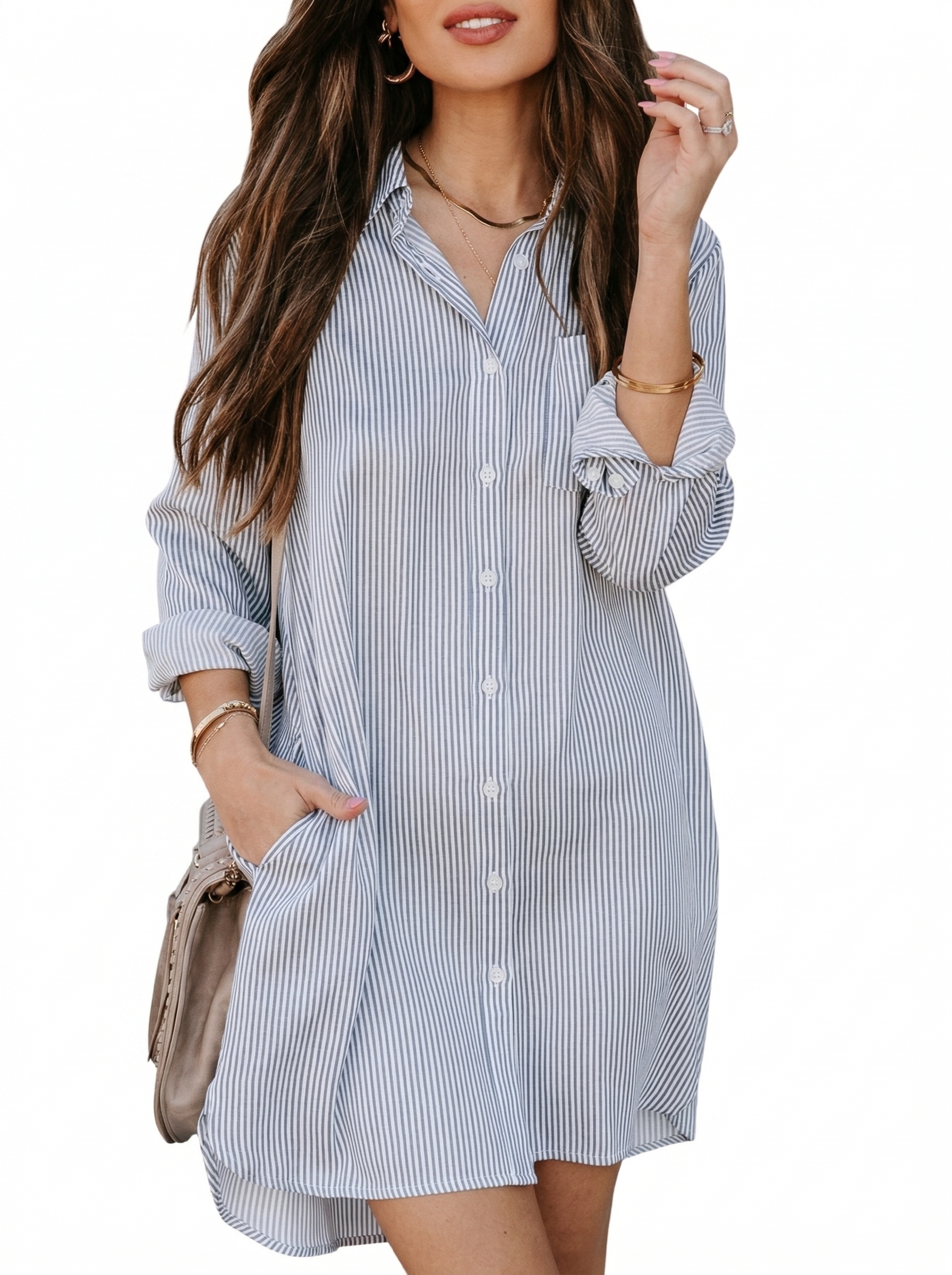 🔥Women's Casual Loose Fit Long sleeve Button Down Shirts Dresses