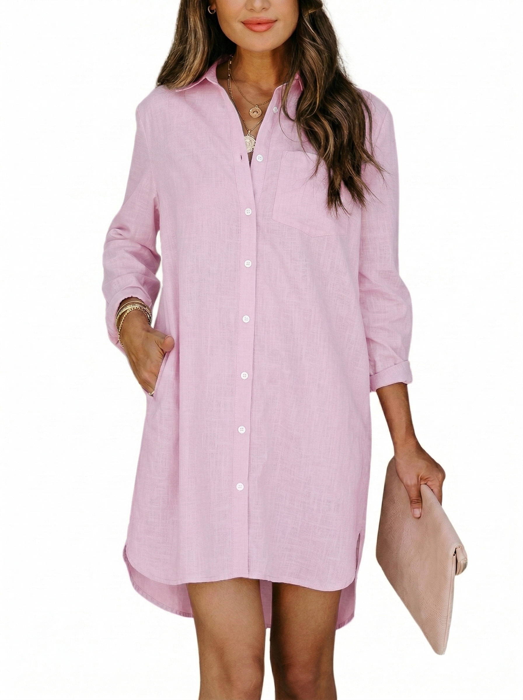🔥Women's Casual Loose Fit Long sleeve Button Down Shirts Dresses