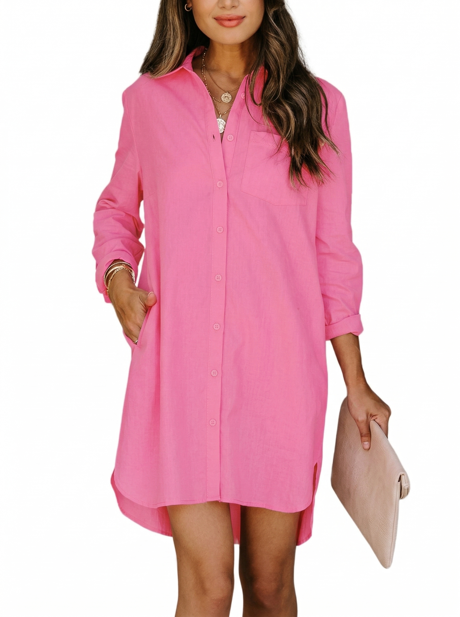 🔥Women's Casual Loose Fit Long sleeve Button Down Shirts Dresses