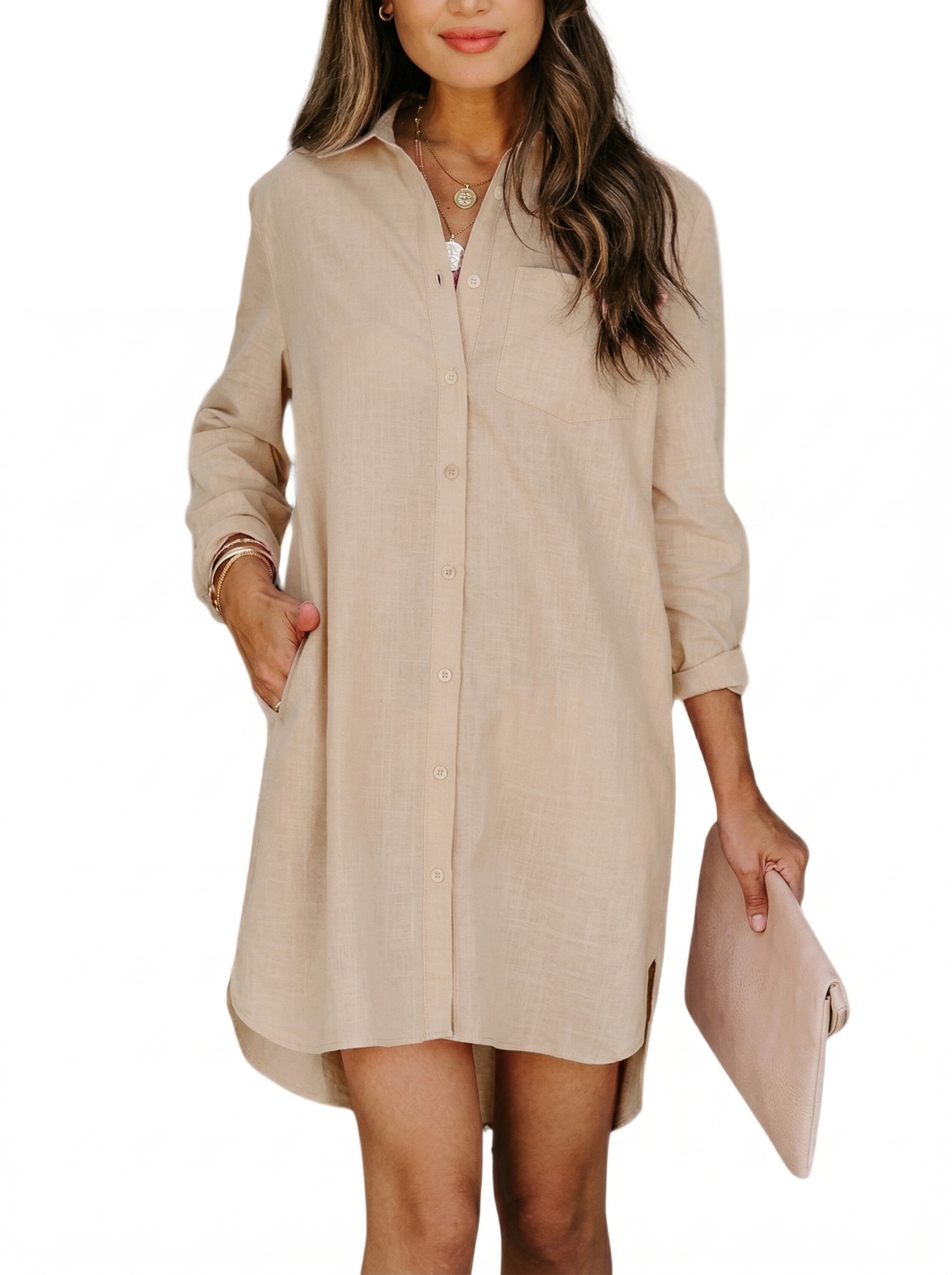 🔥Women's Casual Loose Fit Long sleeve Button Down Shirts Dresses