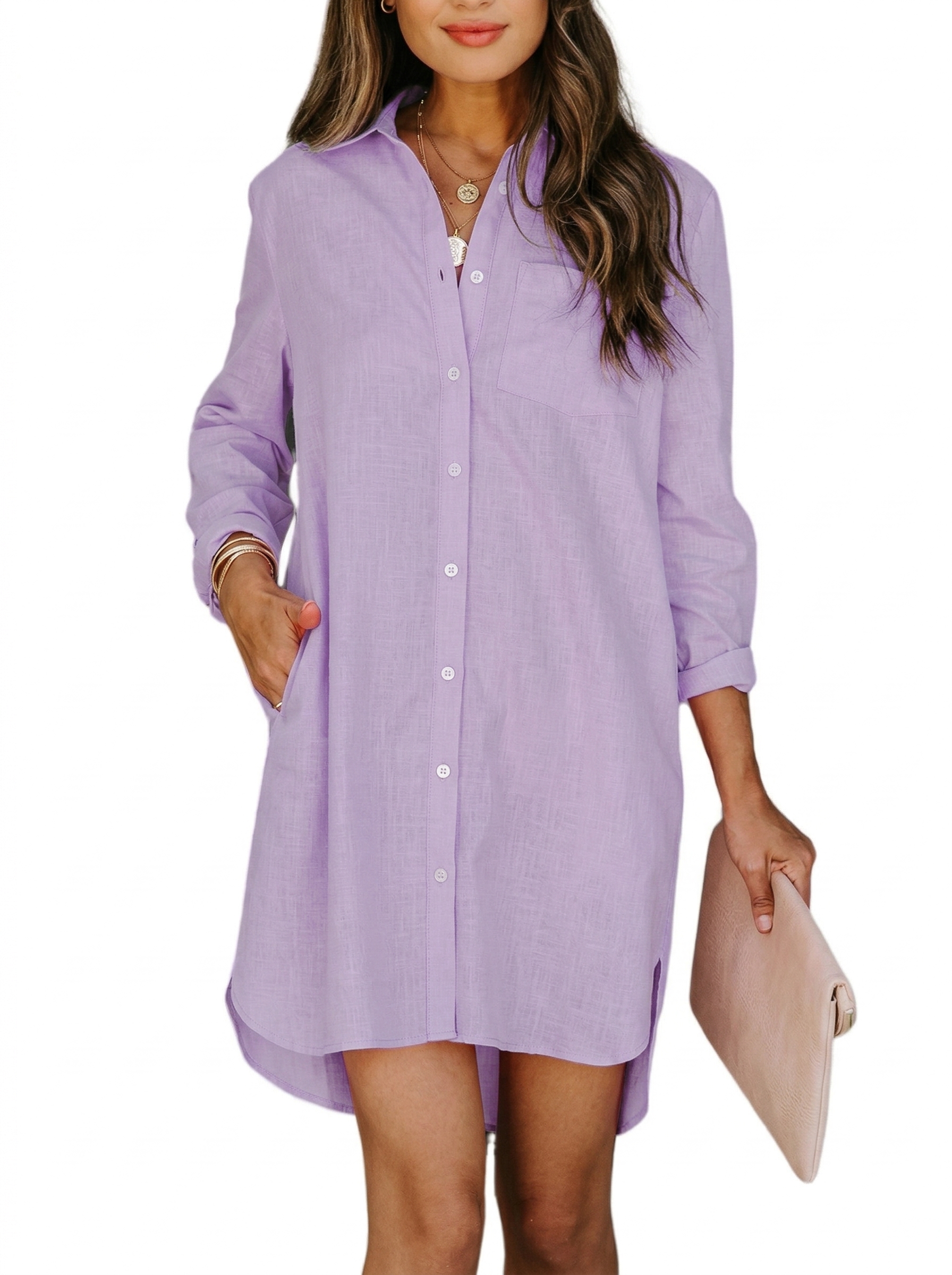 🔥Women's Casual Loose Fit Long sleeve Button Down Shirts Dresses