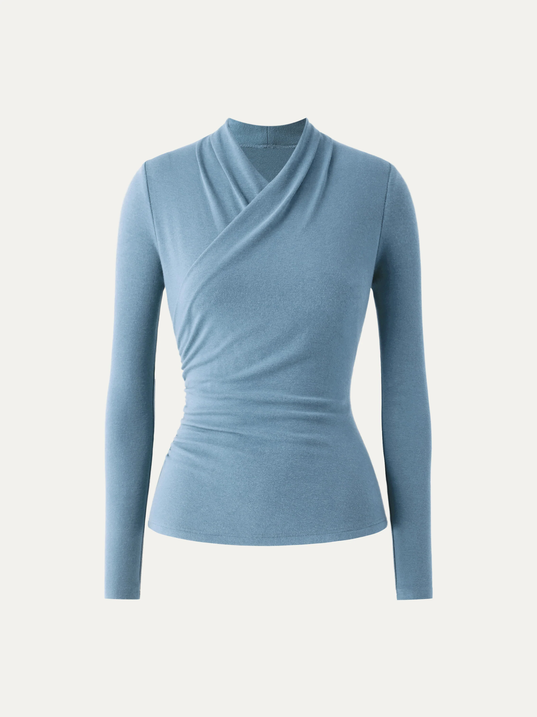 Womens Slim Fitted Deep V Neck Cross Wrap Top Long Sleeve T-Shirts