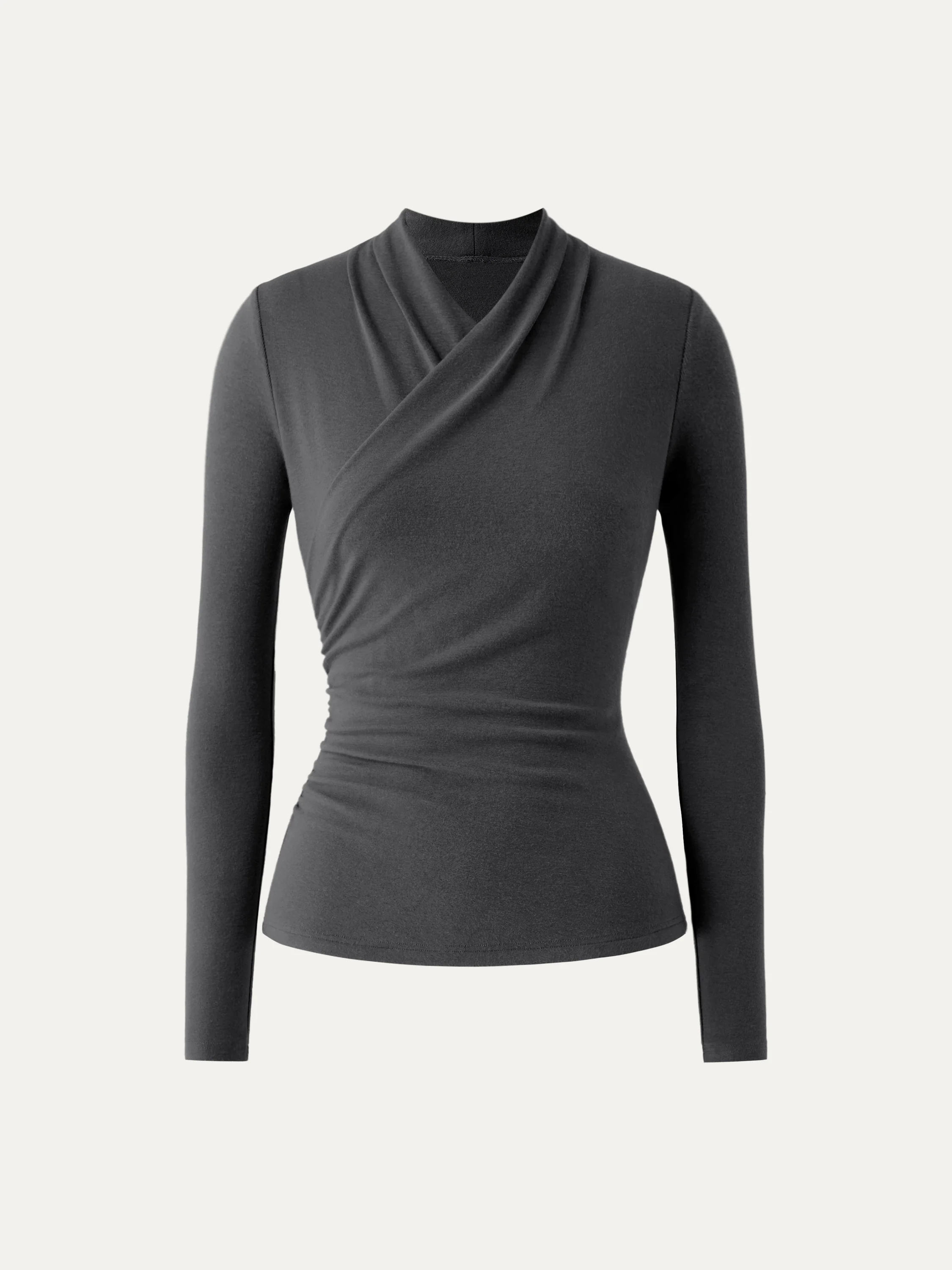 Womens Slim Fitted Deep V Neck Cross Wrap Top Long Sleeve T-Shirts