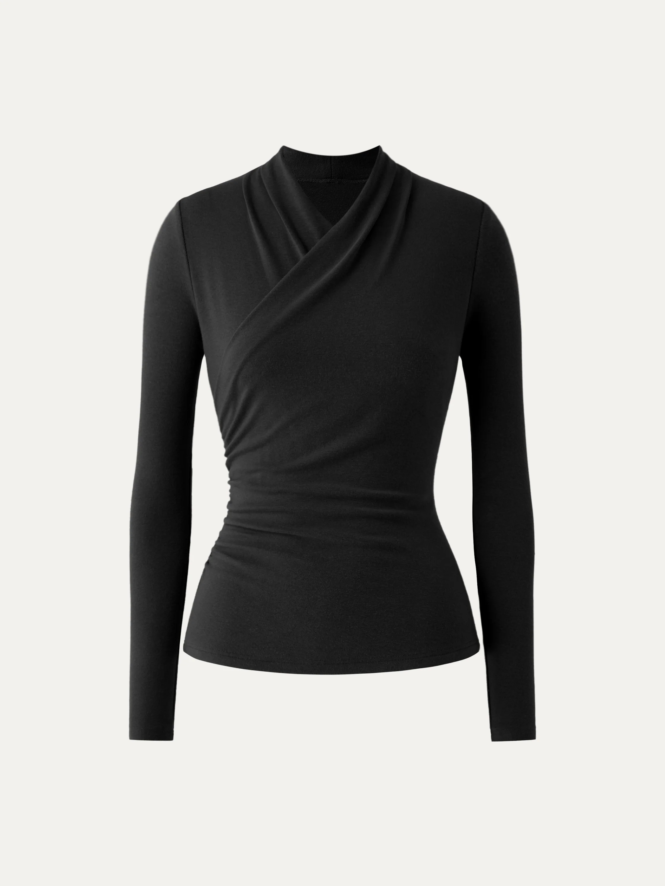 Womens Slim Fitted Deep V Neck Cross Wrap Top Long Sleeve T-Shirts
