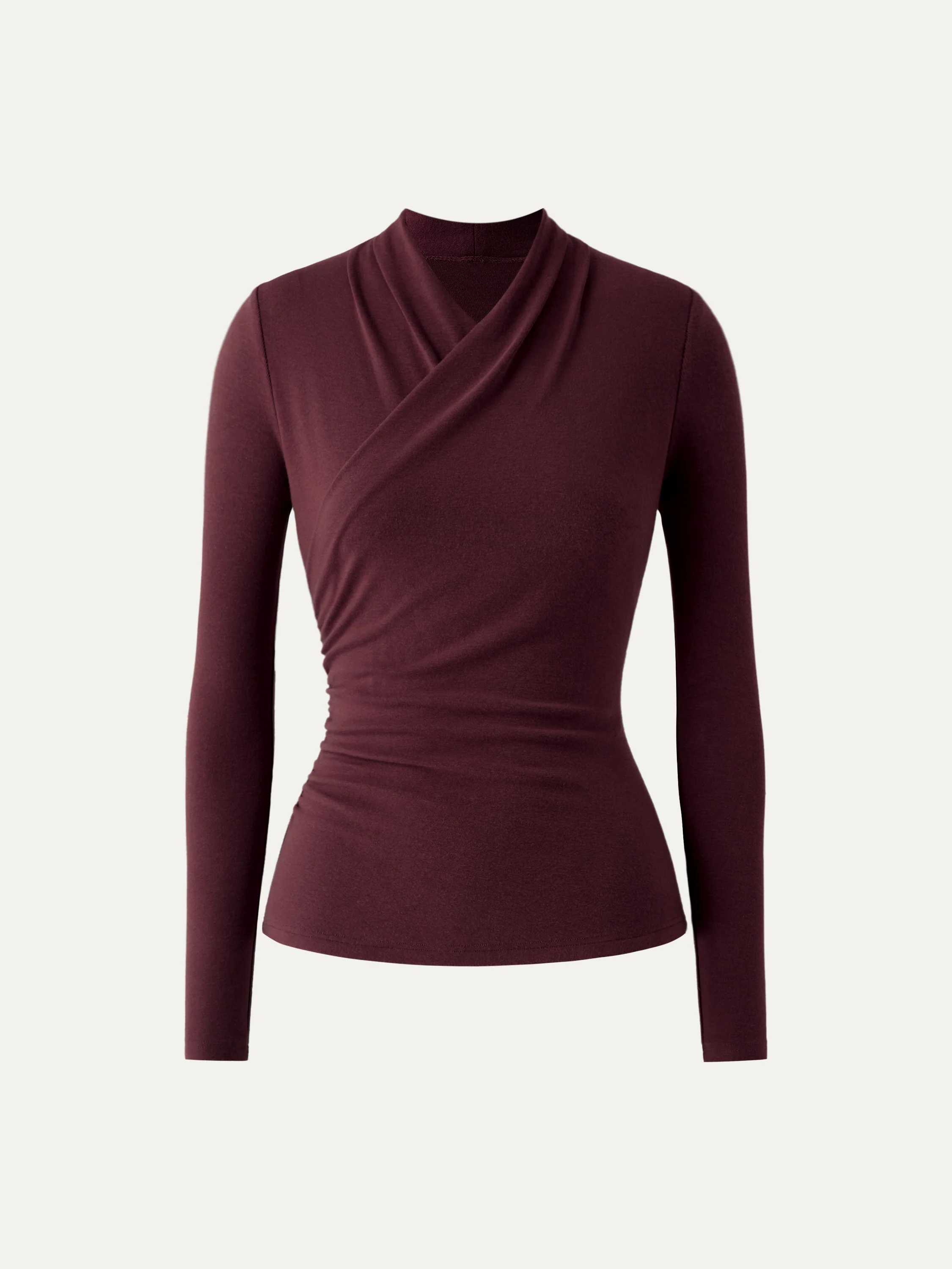 Womens Slim Fitted Deep V Neck Cross Wrap Top Long Sleeve T-Shirts