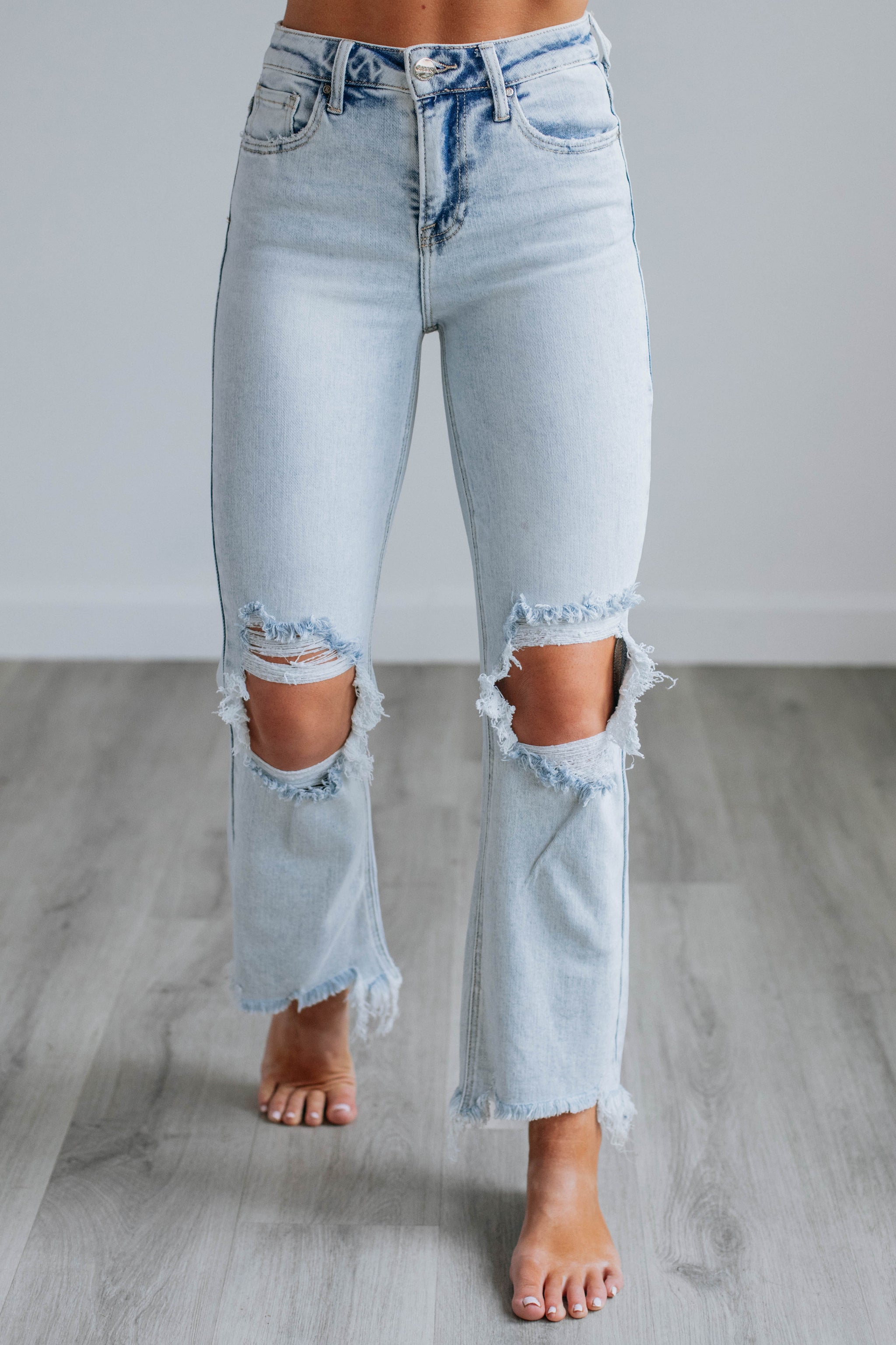High Rise Straight Leg Jeans Ripped Knee Distressed (buy 2 free shipping)