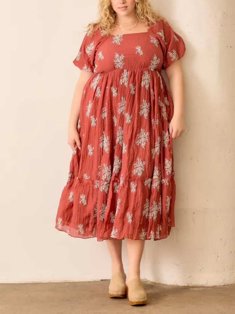 Women's Embroidered Bubble Sleeve Dress