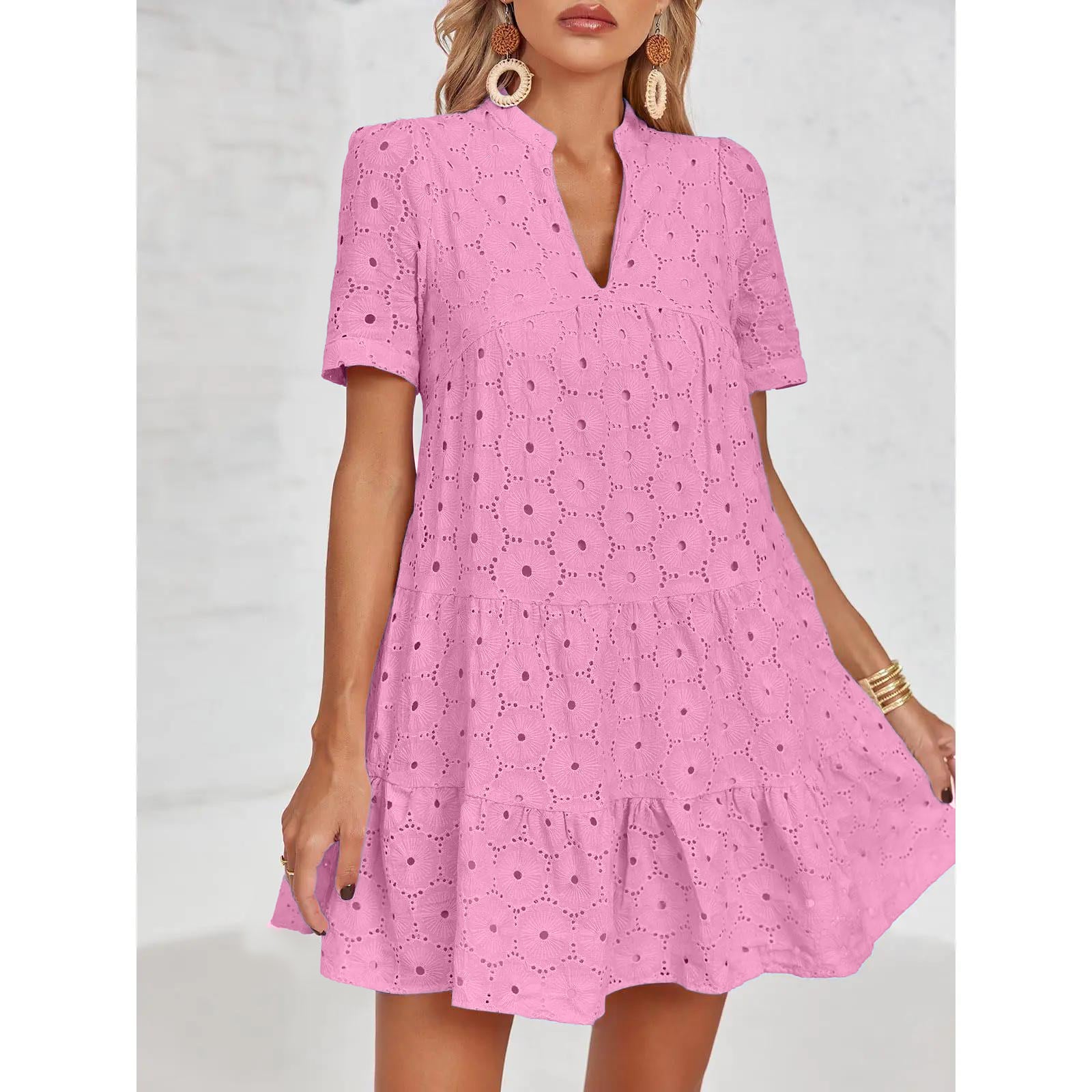 Women’s Summer Lace Dresses Eyelet Casual Flowy Babydoll Swing