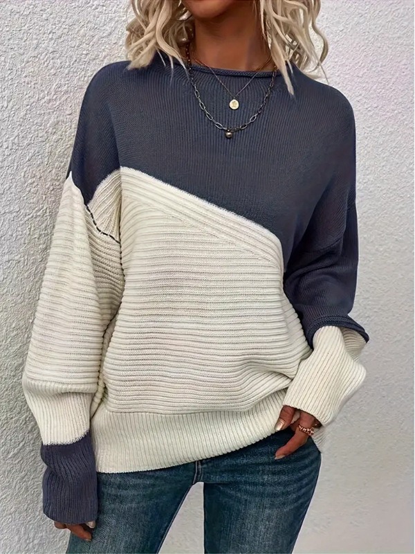 Women's off-shoulder loose color block sweater