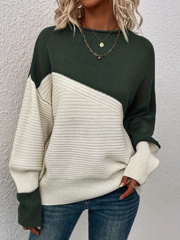 Women's off-shoulder loose color block sweater