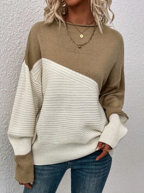 Women's off-shoulder loose color block sweater