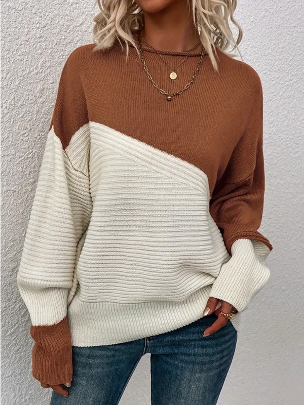 Women's off-shoulder loose color block sweater