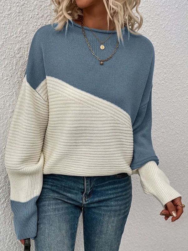 Women's off-shoulder loose color block sweater