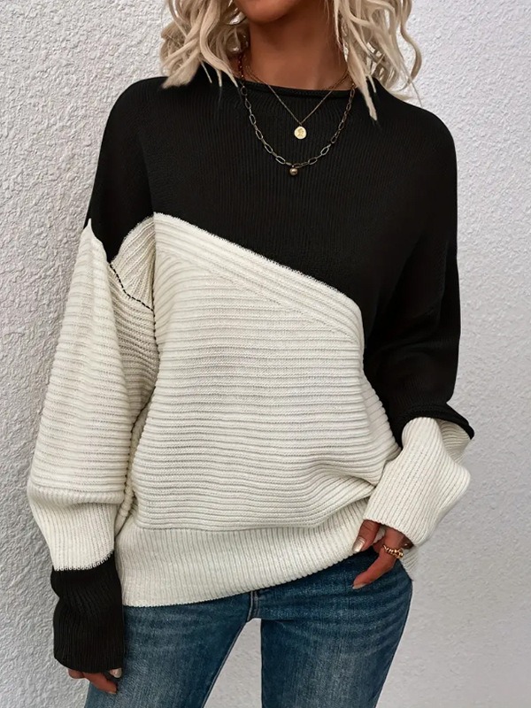 Women's off-shoulder loose color block sweater