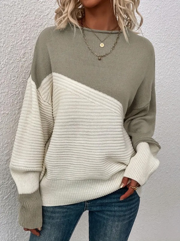 Women's off-shoulder loose color block sweater