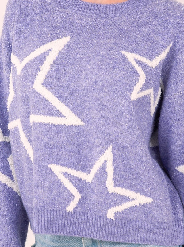 Star Pattern Contrast Long Sleeve Pullover Sweater