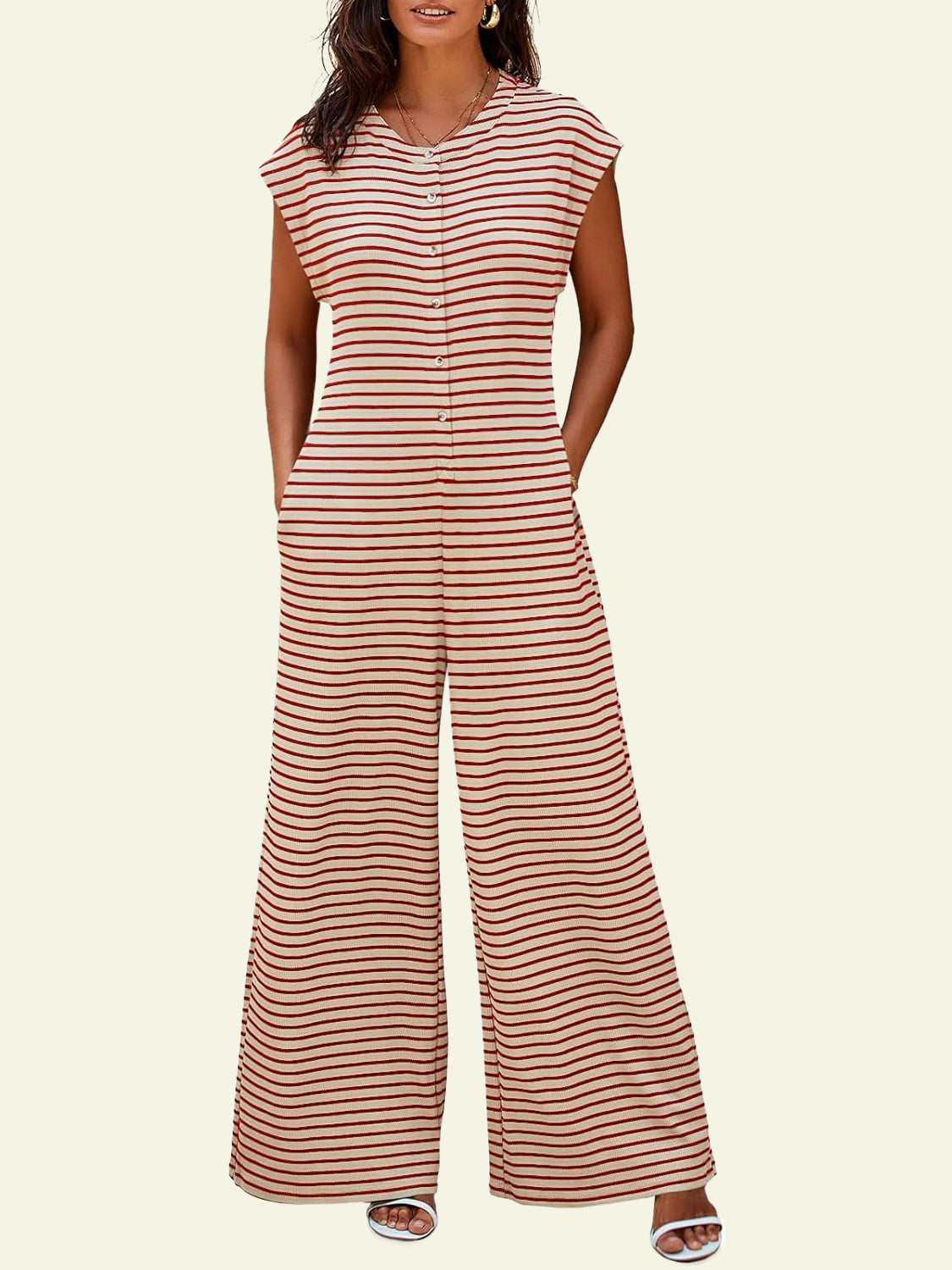 Women's Oversized Striped Sleeveless Jumpsuit