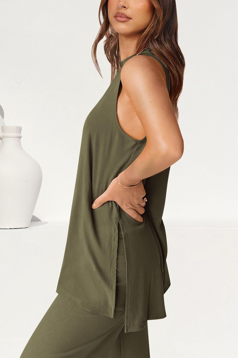 Women's Casual Loose Tank Top Wide Leg Pants 2 Piece Lounge Set