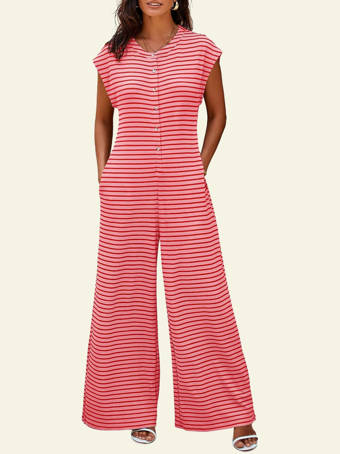 Women's Oversized Striped Sleeveless Jumpsuit