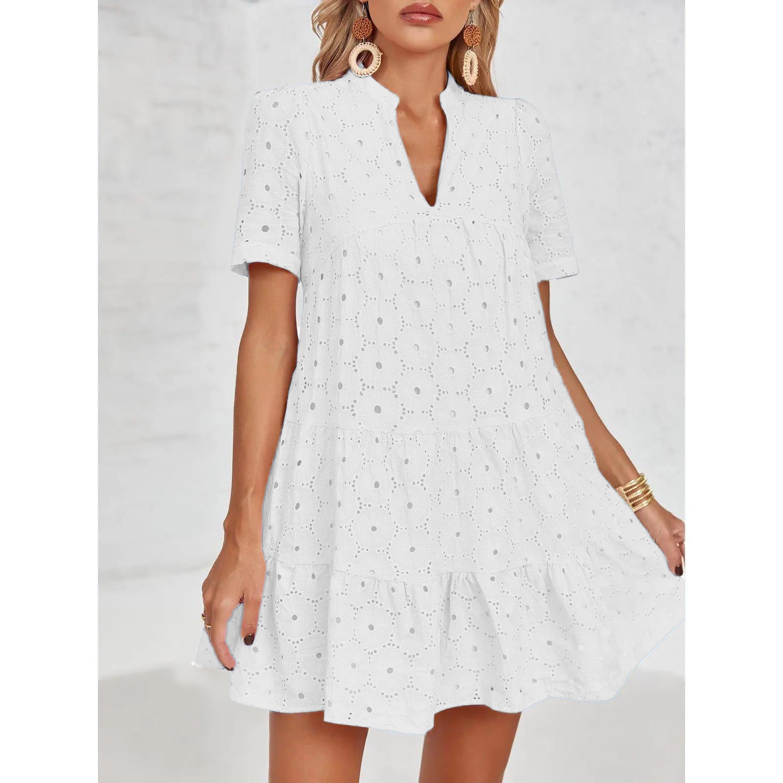 Women’s Summer Lace Dresses Eyelet Casual Flowy Babydoll Swing