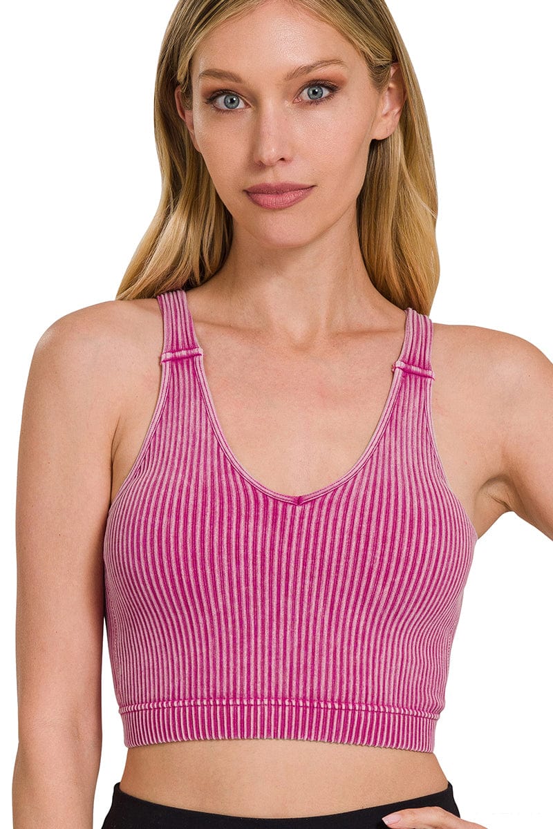 WASHED RIBBED CROPPED BRA PADDED TANK TOP