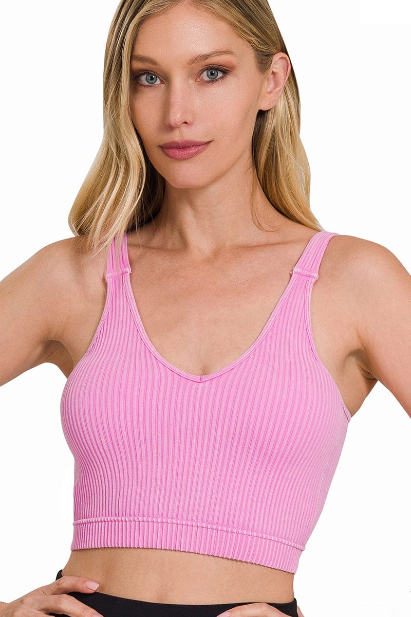 WASHED RIBBED CROPPED BRA PADDED TANK TOP