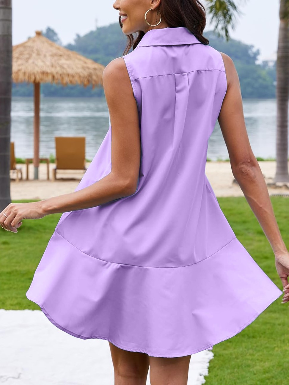 Women's Sleeveless Button Shirt Dress with Pockets