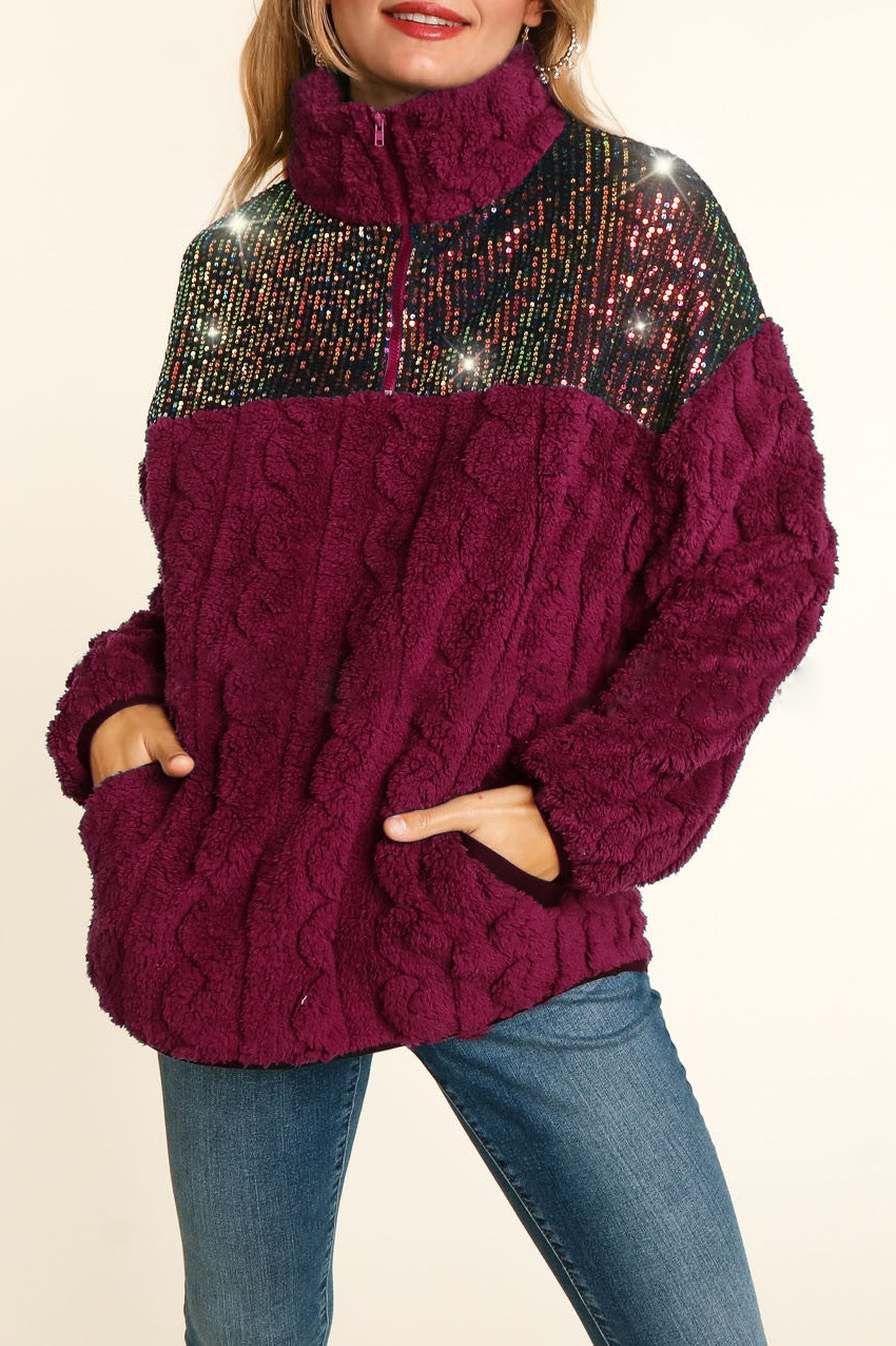 Turtleneck Sequined Sherpa Wool Thermal Jumper(Buy 2 Free Shipping)