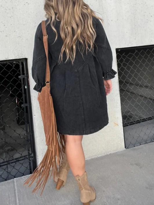 🔥New Long Sleeve Downtown Denim Shirt Dress