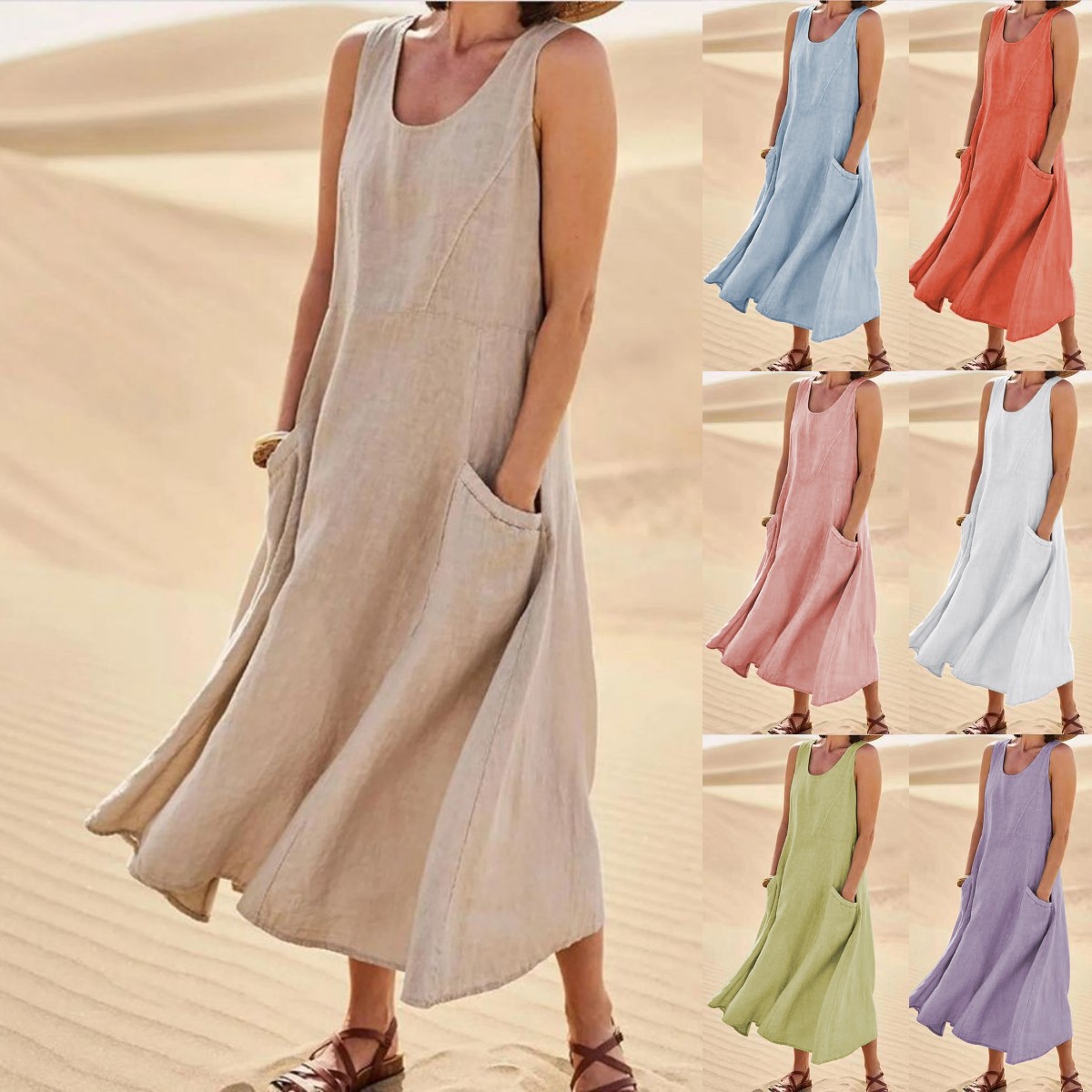 🔥HOT SALE 🔥CASUAL DRESS SLEEVELESS WITH POCKET